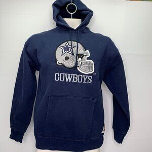 Nutmeg Mills Hoodie Cowboys Blue Large Embroidered Spell Out Vintage USA Made